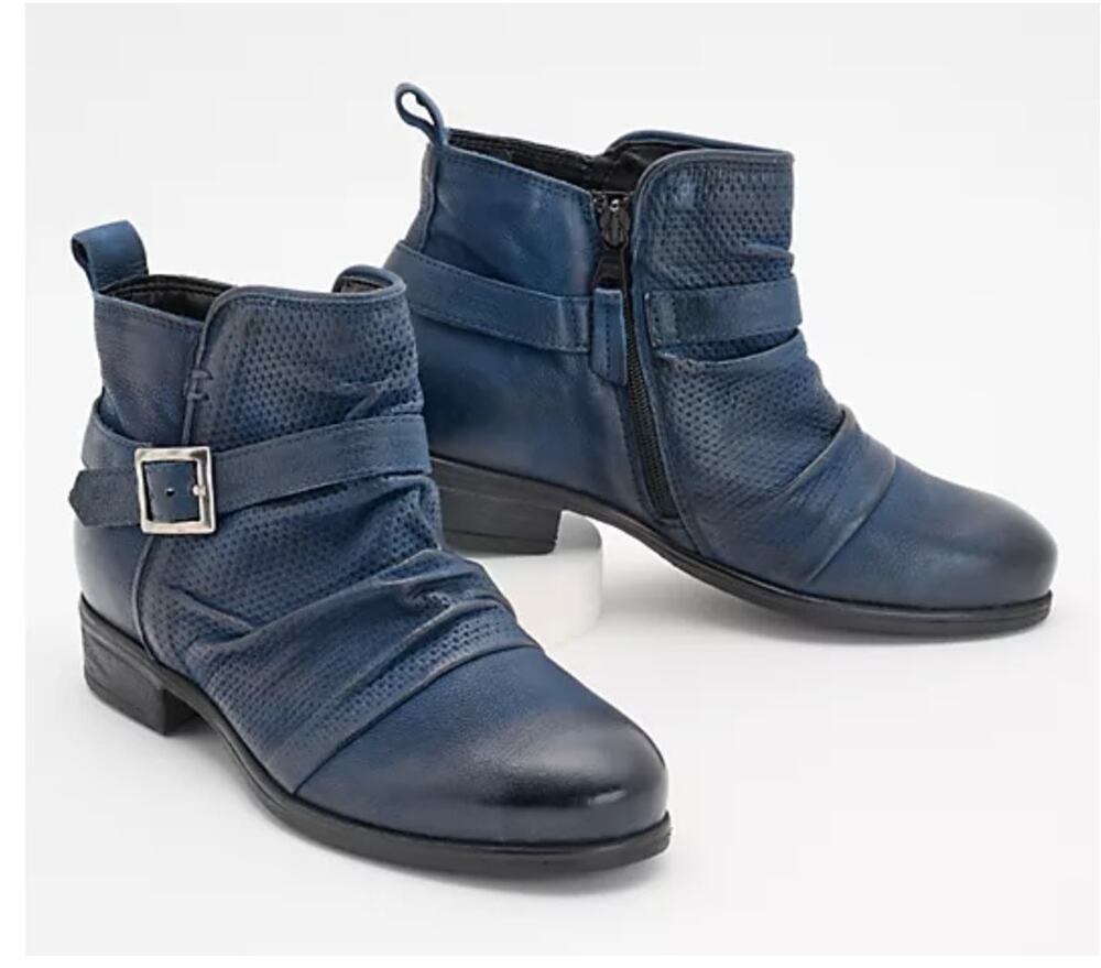 Miz Mooz Suzy Ankle Boots Sapphire Leather Size 9/9.5 Wide NIB Decorative Buckle